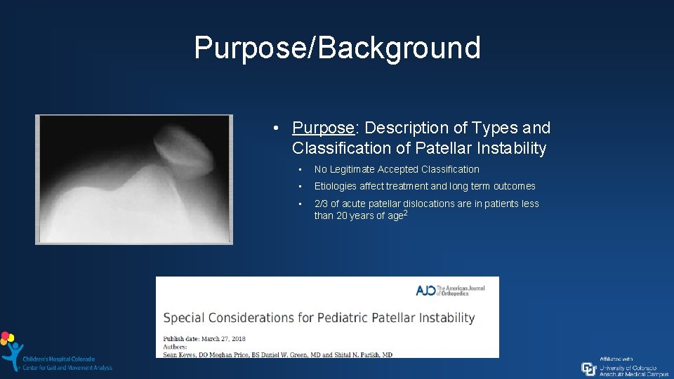 Purpose/Background • Purpose: Description of Types and Classification of Patellar Instability ▪ No Legitimate