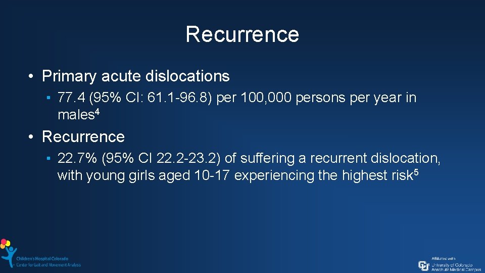 Recurrence • Primary acute dislocations ▪ 77. 4 (95% CI: 61. 1 -96. 8)