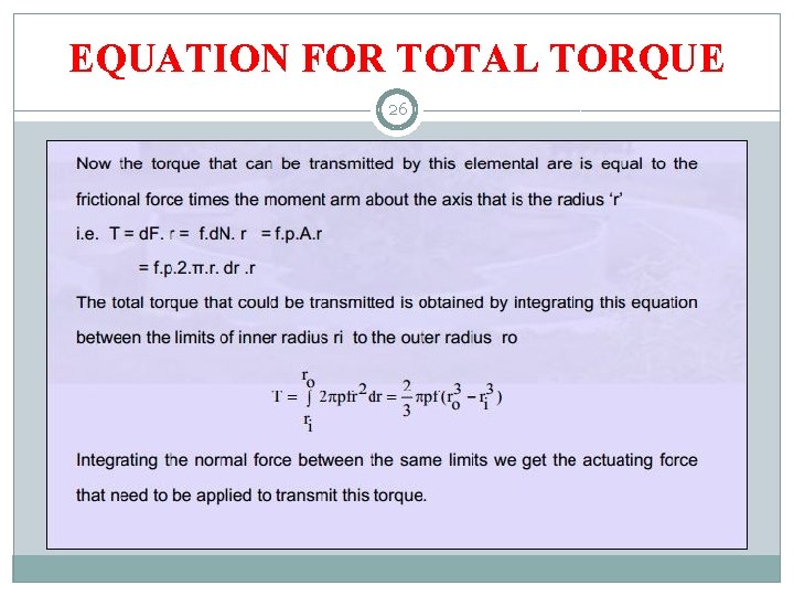 EQUATION FOR TOTAL TORQUE 26 