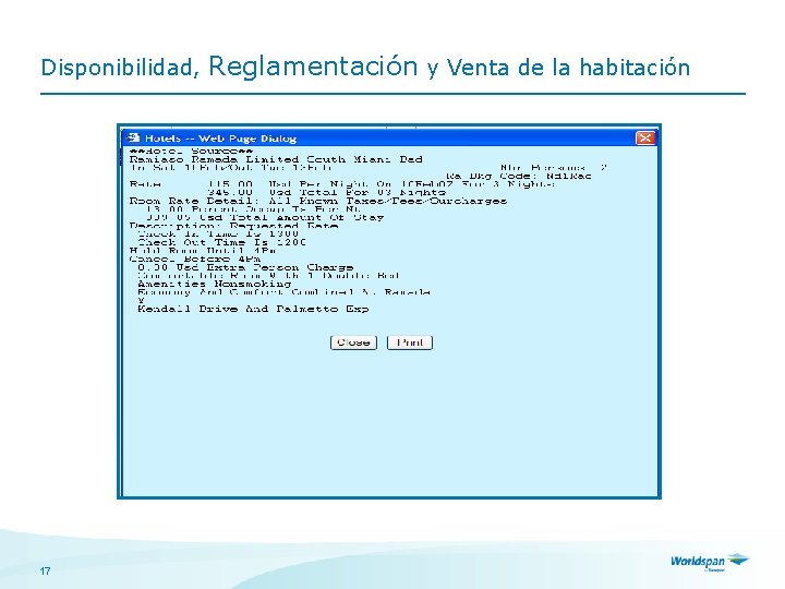 Disponibilidad, 17 Reglamentación y Venta de la habitación 