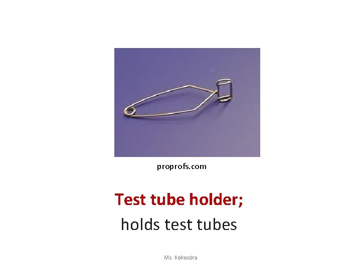 proprofs. com Test tube holder; holds test tubes Ms. Kokoszka 