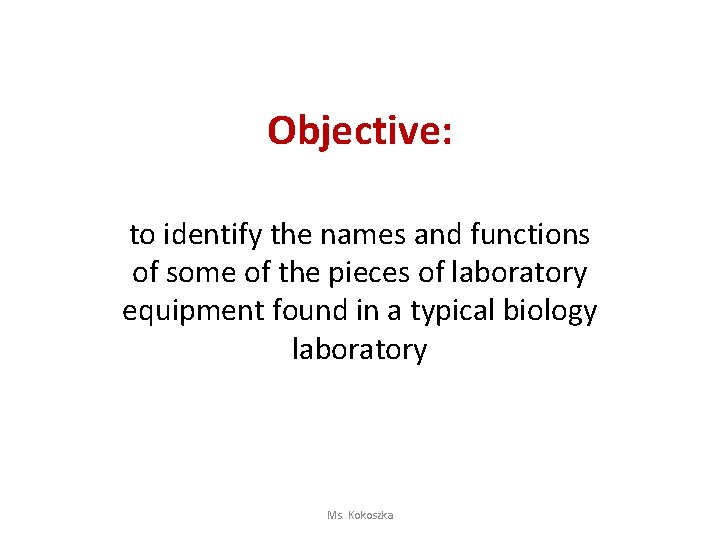 Objective: to identify the names and functions of some of the pieces of laboratory