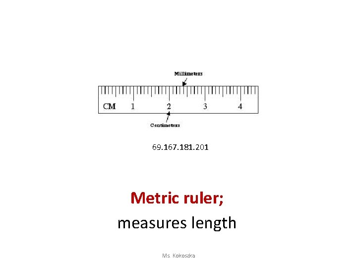 69. 167. 181. 201 Metric ruler; measures length Ms. Kokoszka 