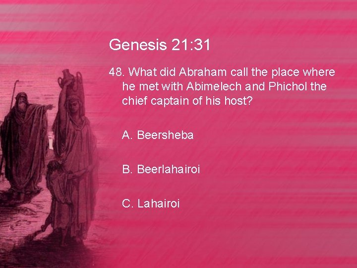 Genesis 21: 31 48. What did Abraham call the place where he met with