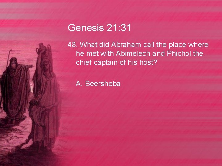 Genesis 21: 31 48. What did Abraham call the place where he met with