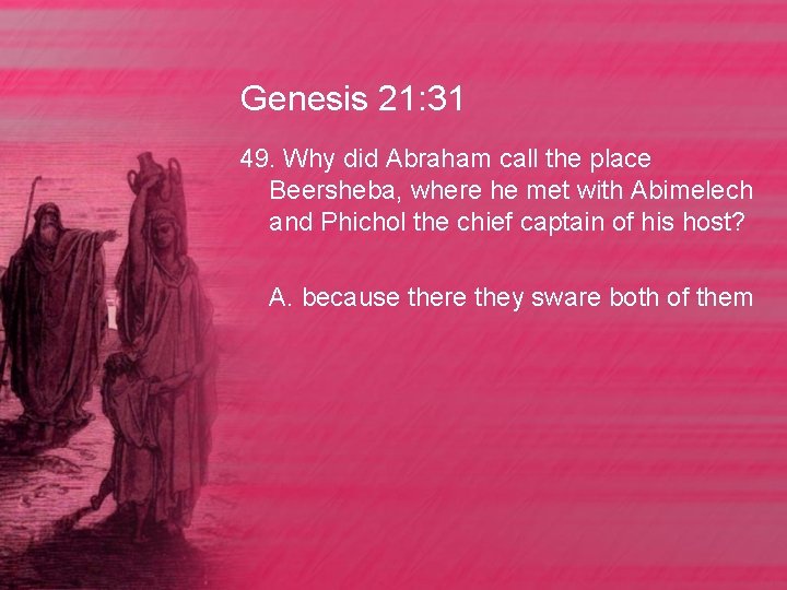 Genesis 21: 31 49. Why did Abraham call the place Beersheba, where he met