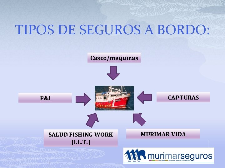 TIPOS DE SEGUROS A BORDO: Casco/maquinas P&I SALUD FISHING WORK (I. L. T. )