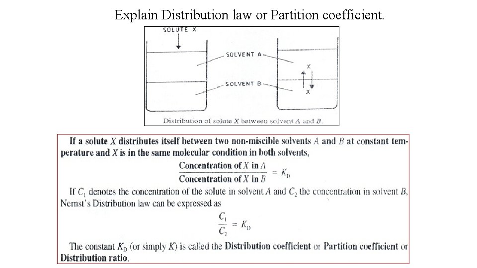 Explain Distribution law or Partition coefficient. 