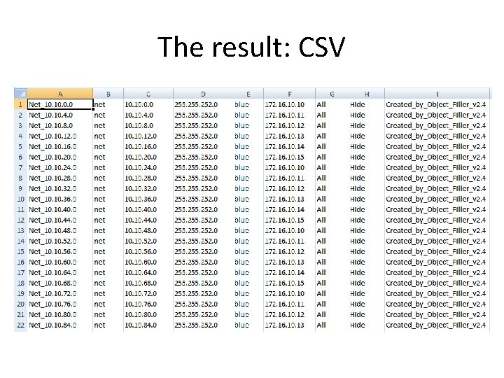 The result: CSV 