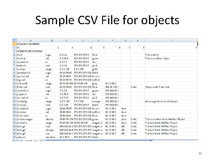 Sample CSV File for objects 39 