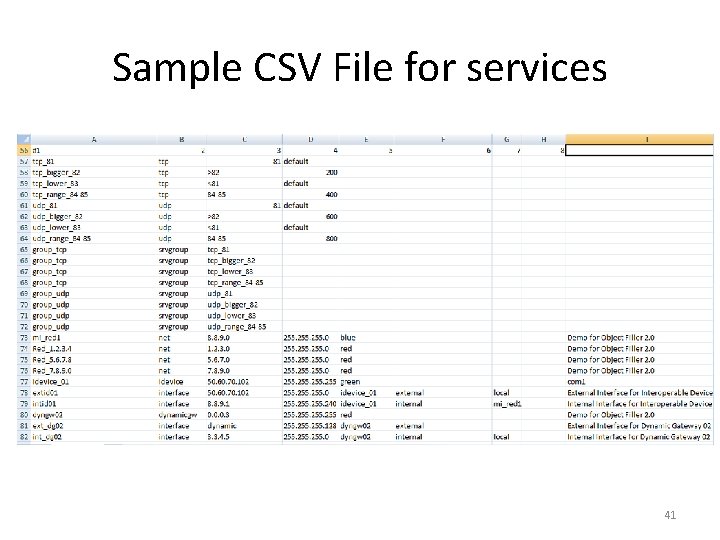 Sample CSV File for services 41 