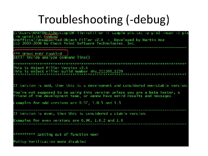 Troubleshooting (-debug) 