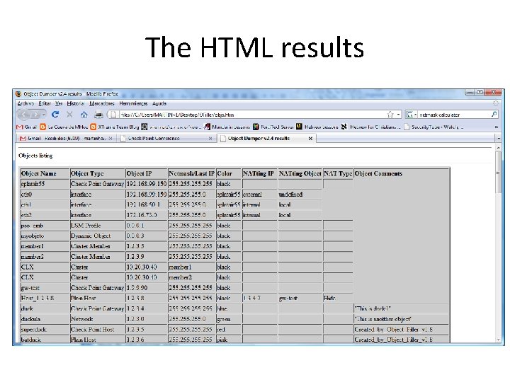 The HTML results 