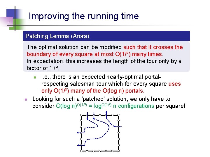 Improving the running time Patching Lemma (Arora) The optimal solution can be modified such