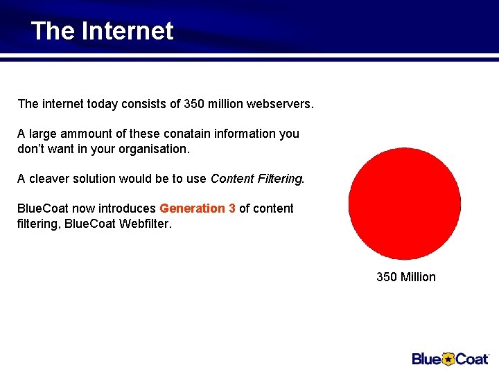The Internet The internet today consists of 350 million webservers. A large ammount of