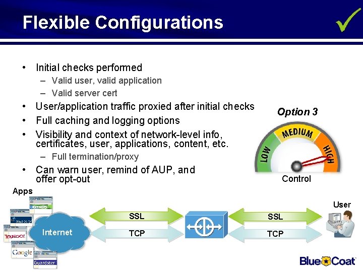 Flexible Configurations • Initial checks performed – Valid user, valid application – Valid server