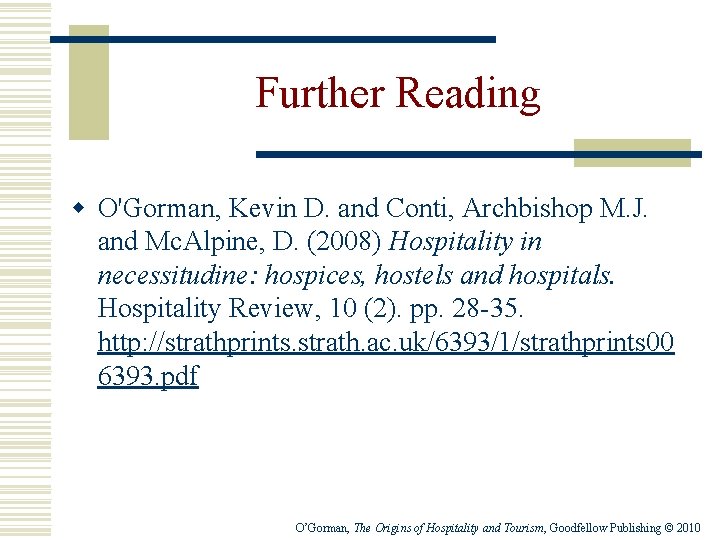 Further Reading w O'Gorman, Kevin D. and Conti, Archbishop M. J. and Mc. Alpine,