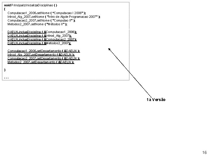 void Principal: : Inicializa. Disciplinas ( ) { Computacao 1_2006. set. Nome ( “Computacao