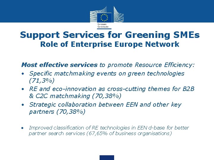 Support Services for Greening SMEs Role of Enterprise Europe Network Most effective services to