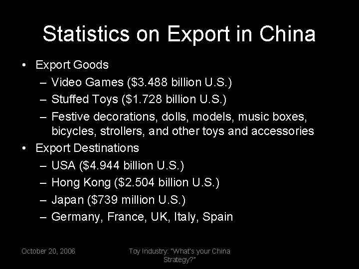 Statistics on Export in China • Export Goods – Video Games ($3. 488 billion