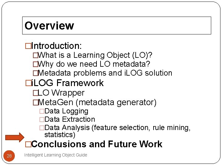 Overview �Introduction: �What is a Learning Object (LO)? �Why do we need LO metadata? Overview �Introduction: �What is a Learning Object (LO)? �Why do we need LO metadata?