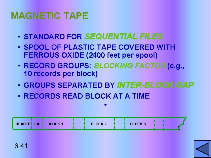 MAGNETIC TAPE • STANDARD FOR SEQUENTIAL FILES • SPOOL OF PLASTIC TAPE COVERED WITH