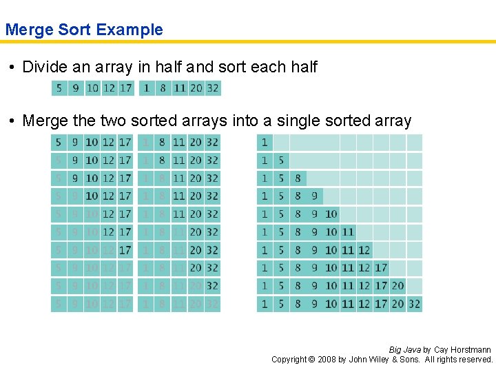 Merge Sort Example • Divide an array in half and sort each half •