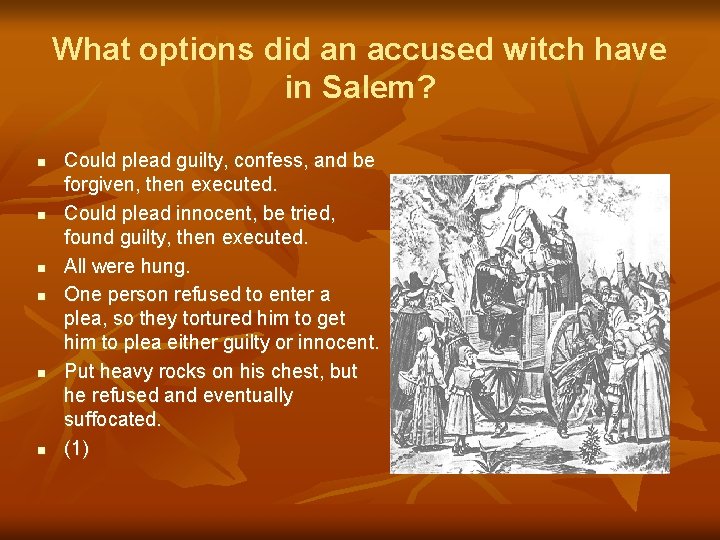 What options did an accused witch have in Salem? n n n Could plead