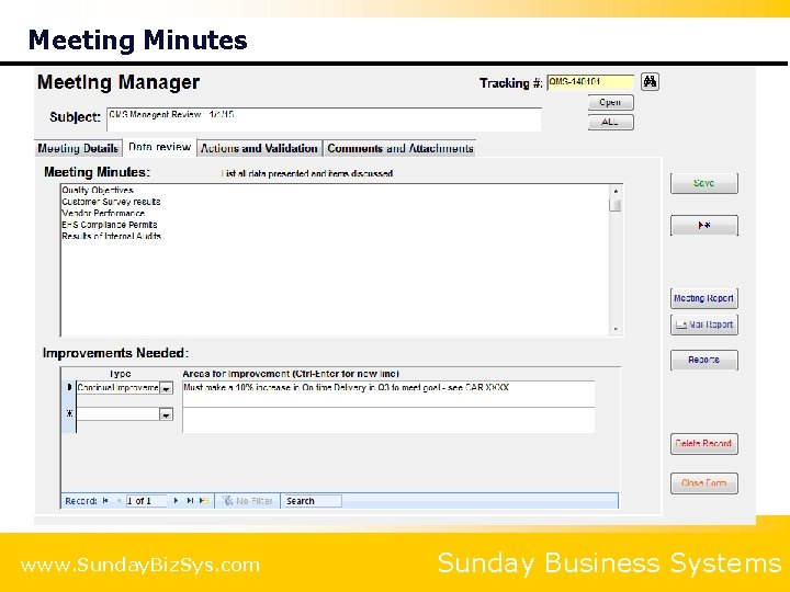 Meeting Minutes www. Sunday. Biz. Sys. com Sunday Business Systems 