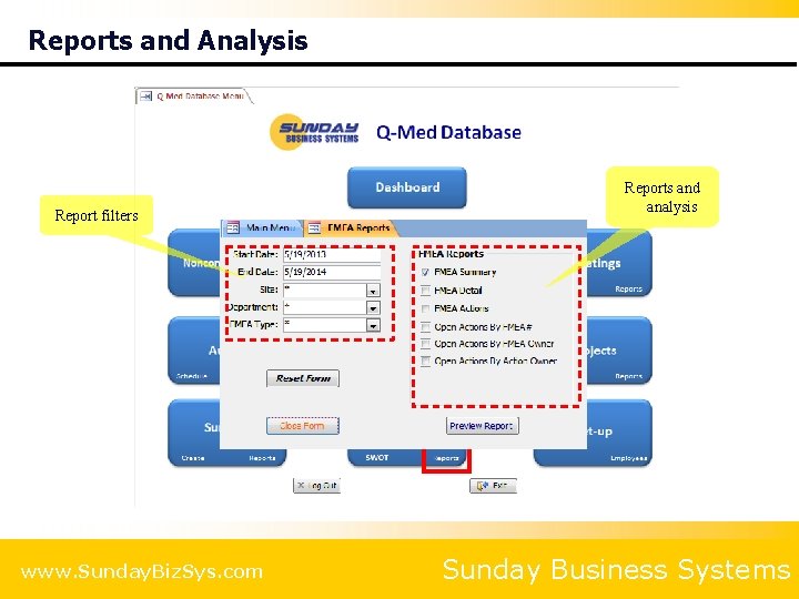 Reports and Analysis Report filters www. Sunday. Biz. Sys. com Reports and analysis Sunday