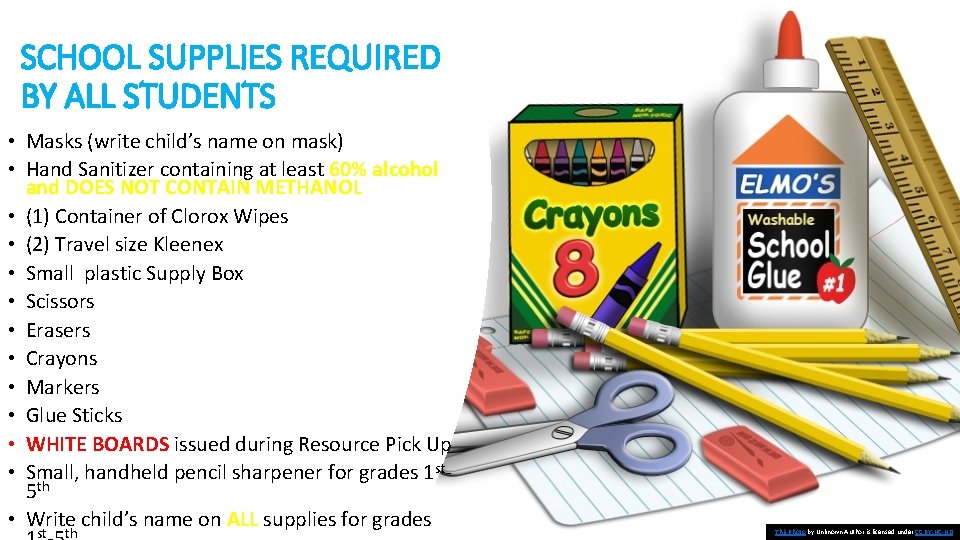 SCHOOL SUPPLIES REQUIRED BY ALL STUDENTS • Masks (write child’s name on mask) •