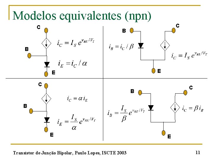 Modelos equivalentes (npn) C C B B E E C C B B E