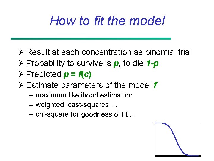 How to fit the model Ø Result at each concentration as binomial trial Ø