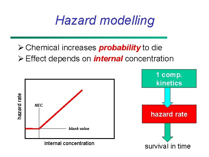 Hazard modelling Ø Chemical increases probability to die Ø Effect depends on internal concentration
