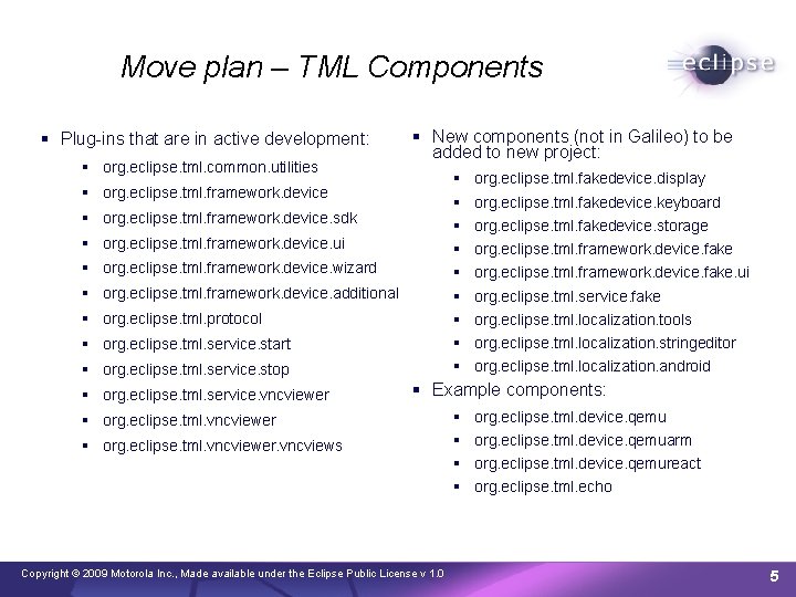 Move plan – TML Components Plug-ins that are in active development: org. eclipse. tml.