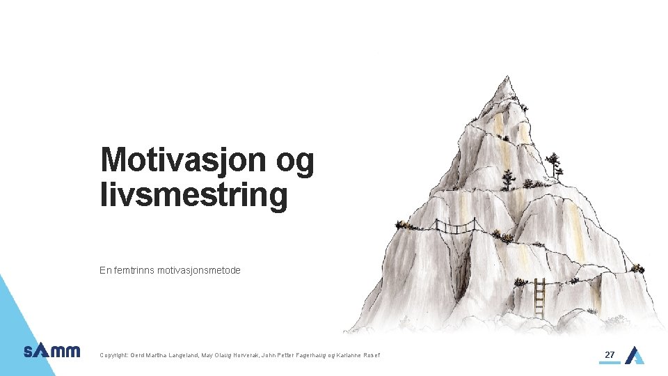 Motivasjon og livsmestring En femtrinns motivasjonsmetode Copyright: Gerd Martina Langeland, May Olaug Horverak, John
