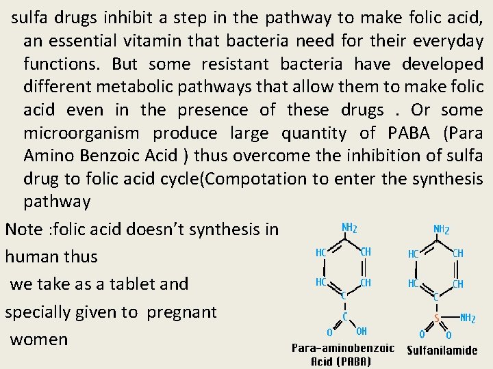 sulfa drugs inhibit a step in the pathway to make folic acid, an essential