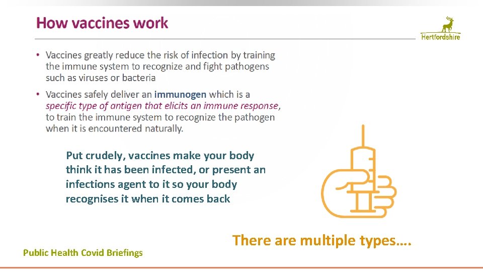 Put crudely, vaccines make your body think it has been infected, or present an