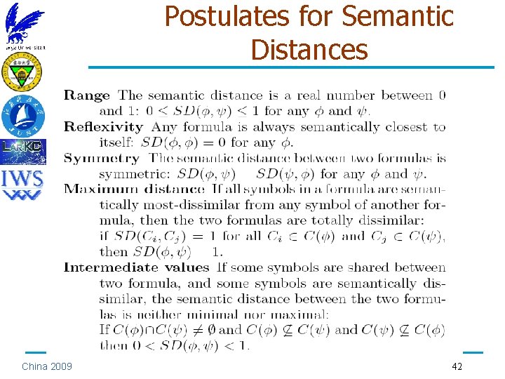 Postulates for Semantic Distances China 2009 42 