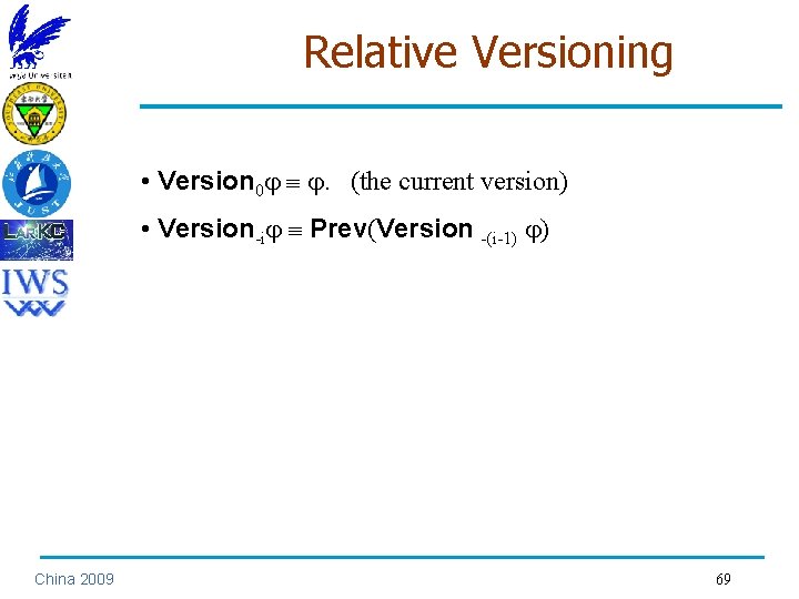 Relative Versioning • Version 0 . (the current version) • Version-i Prev(Version -(i-1) )