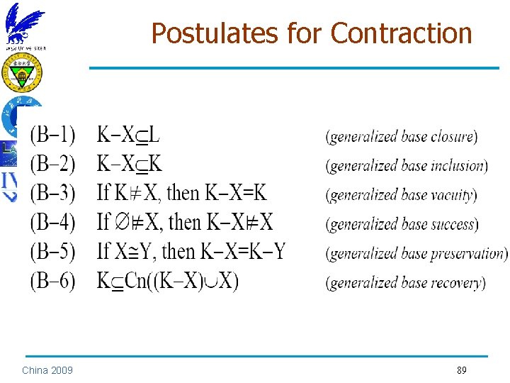 Postulates for Contraction China 2009 89 