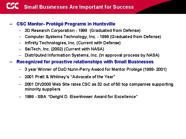 Small Businesses Are Important for Success – CSC Mentor- Protégé Programs in Huntsville –