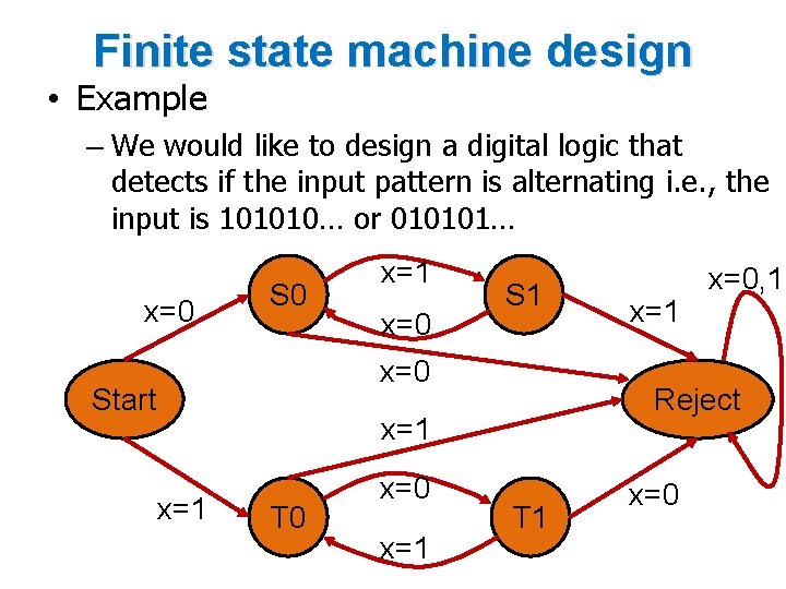 Finite state machine design • Example – We would like to design a digital