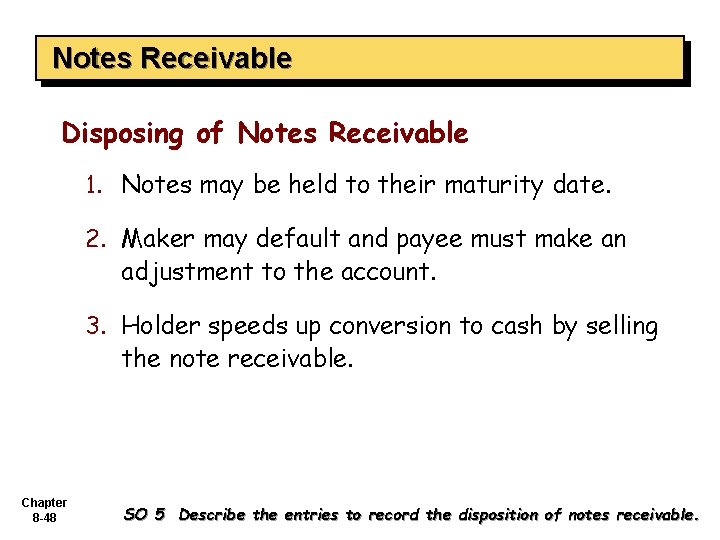 Notes Receivable Disposing of Notes Receivable 1. Notes may be held to their maturity