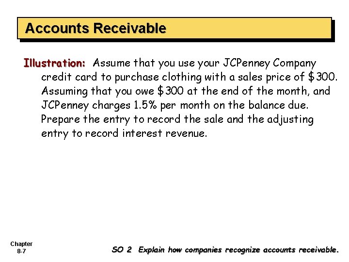 Accounts Receivable Illustration: Assume that you use your JCPenney Company credit card to purchase