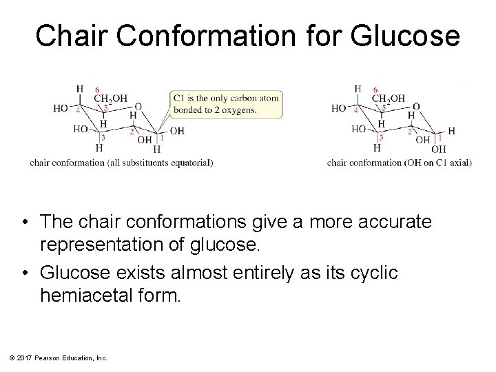 Chair Conformation for Glucose • The chair conformations give a more accurate representation of
