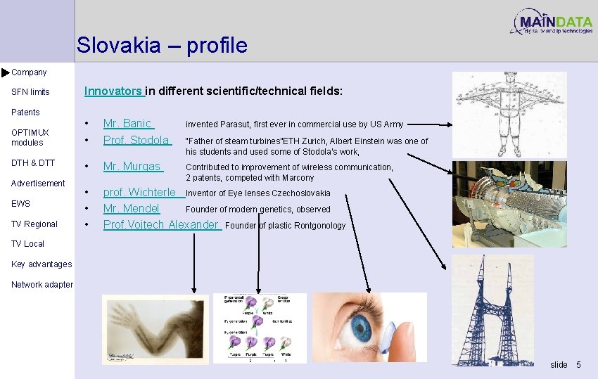 Slovakia – profile Company SFN limits Patents OPTIMUX modules DTH & DTT Advertisement EWS