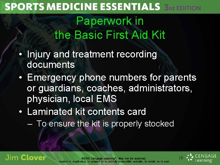 Paperwork in the Basic First Aid Kit • Injury and treatment recording documents •