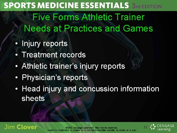 Five Forms Athletic Trainer Needs at Practices and Games • • • Injury reports