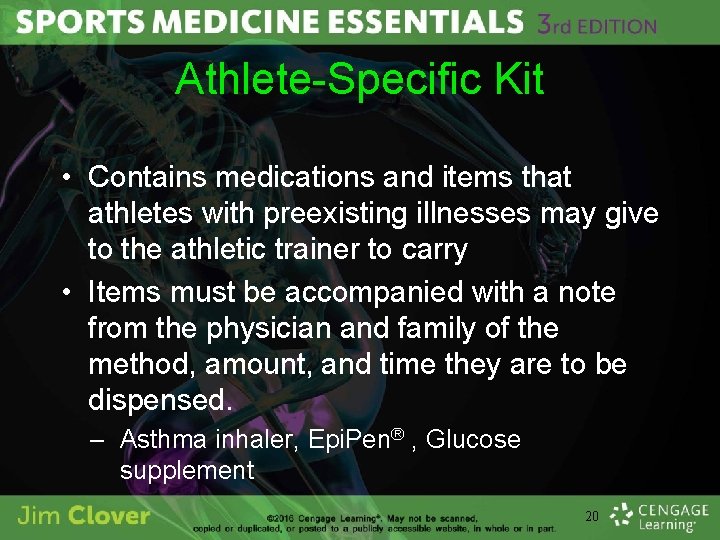 Athlete-Specific Kit • Contains medications and items that athletes with preexisting illnesses may give